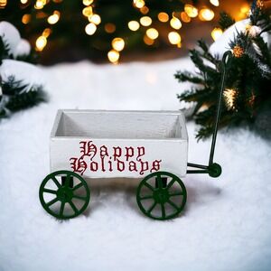Wooden and Metal Happy Holidays Wagon Christmas Ornament Decoration